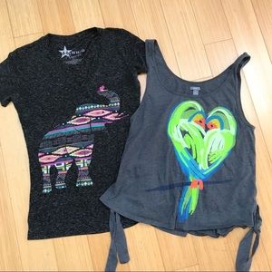 Elephants and parrots! Bundle Of Two Tops, both size small.